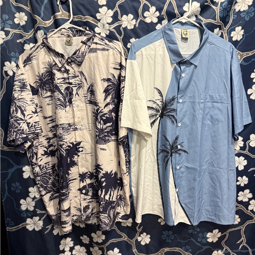 Men's Hawaiian Print Casual button down Shirts - Navy and Light Blue